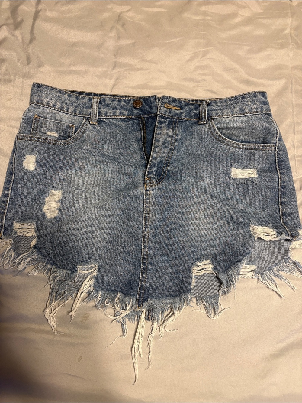 Frayed Hem Light Blue Denim Mini Skirt